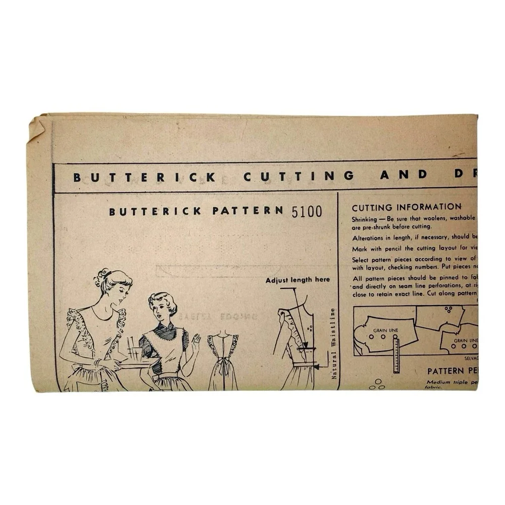 VTG 1949 Butterick Sewing Pattern Frilled/Plain Coverall Apron Small 12-14 #5100